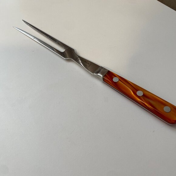 Vintage Au Nain‎ Carving Fork France Stainless Steel Faux Tortoise Handle - Picture 5 of 6